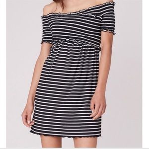 Jack by BB Dakota Always Sunny cold shoulder black white striped mini dress